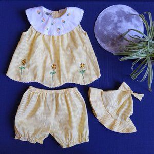 VTG 3-Piece Picnic Plaid Outfit Baby Girl 6-9M